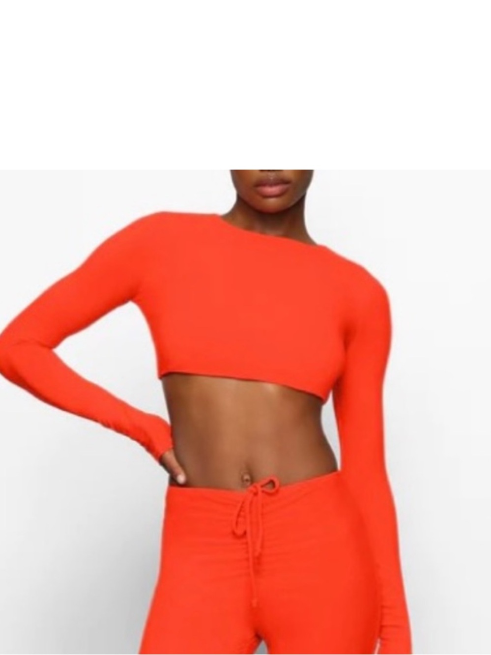 SKIMS Soft Lounge Open Back Long-Sleeve Cropped Top in Bright Orange NWT